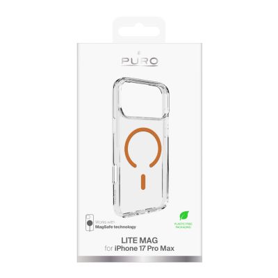 2. Puro Lite Mag TPU+PC Case Compatible with MagSafe for iPhone 17 Pro Max - Transparent with Orange Ring