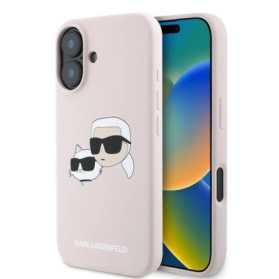 Karl Lagerfeld Silicone Nauble Heads Print MagSafe Case for iPhone 16 Plus - Pink
