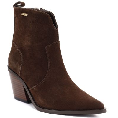 Women's leather ankle boots, insulated, brown cowboy boots, Big Star SS274473