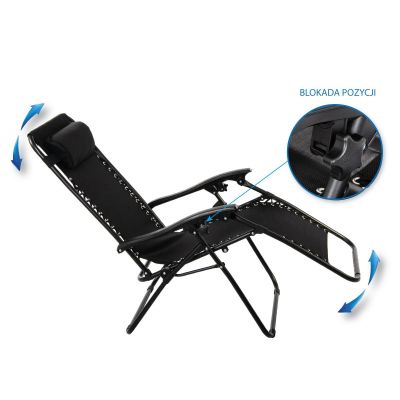 5. BLISS BLACK FOLDABLE GARDEN DECK CHAIR WITH HEADREST, MULTIFUNCTIONAL