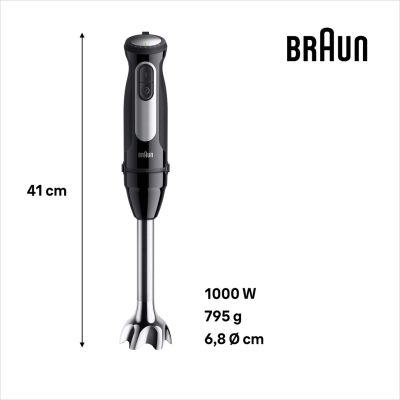 3. Braun Domestic Home Hand Blender, Stainless Steel, 1,000 Watt, 25 Speeds, Turbo (0X22111504)