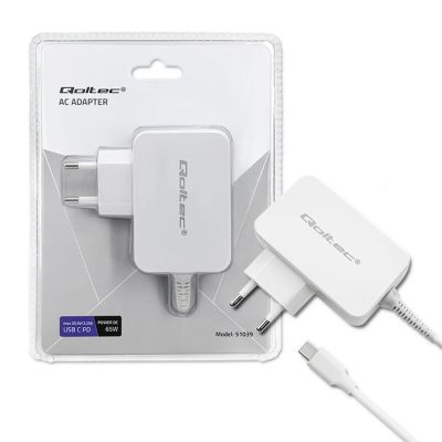 4. QOLTEC AC Adapter 65 W | 5–20.3 V | 2–3.25 A | USB Type-C | PD | White