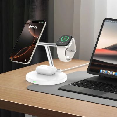 7. Tech-Protect QI15W-A35 3-in-1 Inductive Charger with MagSafe for Phone / AirPods / Apple Watch - White