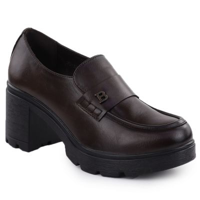 Women's loafers on a block heel, brown, Potocki SZ12700