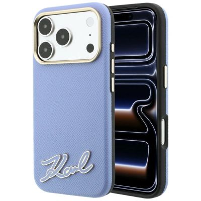 Karl Lagerfeld Grained with Resin Signature Logo MagSafe Case for iPhone 18 Pro / 17 Pro - Light Blue