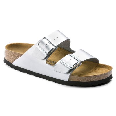 8. Birkenstock Arizona Birko-Flor Silver Women's Slides Regular Wide (1012282)
