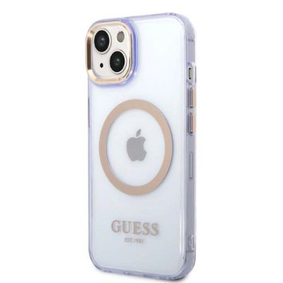 2. Guess GUHMP14SHTCMU iPhone 14 6.1" purple/purple hard case Gold Outline Translucent MagSafe