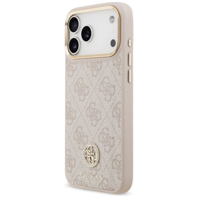 2. Guess 4G Strass Logo & Big Strap Metal Buttons MagSafe Case for iPhone 17 Pro Max - Pink