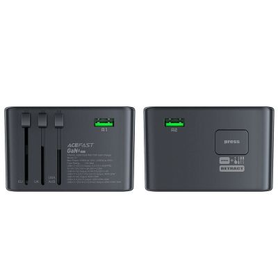 10. Acefast Z1 GaN 75W PD travel charger adapter 3x USB-C 2x USB-A - black