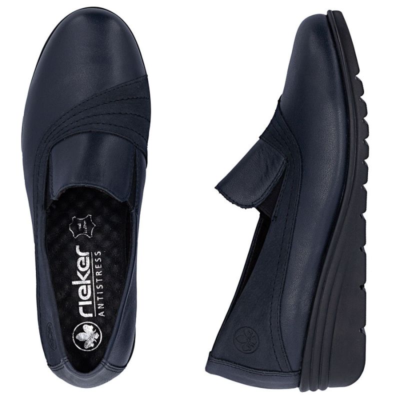 3. Women's leather wedge shoes, navy blue, Rieker L5356-14