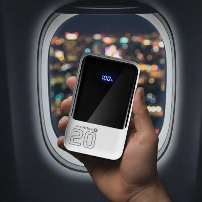 5. EVERACTIVE POWERBANK 20,000mAh, 2x USB, 1x USB-C 22.5W, QC4+, LCD, WHITE EB-20Q