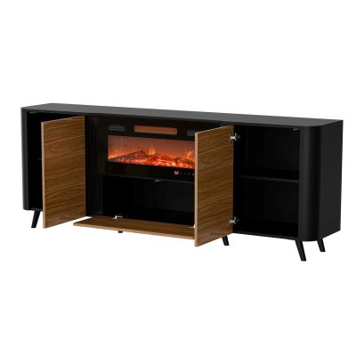 5. VOLARE chest of drawers 200x39x75 black/walnut + fireplace