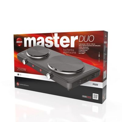 11. ELDOM ELECTRIC TWO-BURNER STOVE PG22 2500W, SMOOTH TEMPERATURE REGULATION, PLATE DIAMETERS 18.5 CM + 15.5 CM