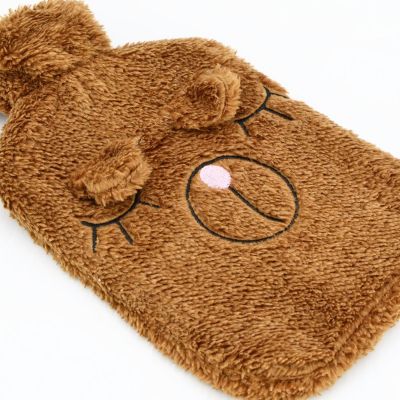 4. RUBBER HOT WATER BOTTLE 1.75L IN ANIMAL COVER - BROWN