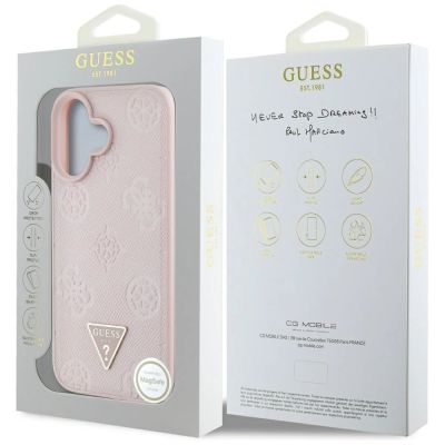 8. Guess Grained Hot Stamp Peony Triangle Logo MagSafe iPhone 16 Case - Pink