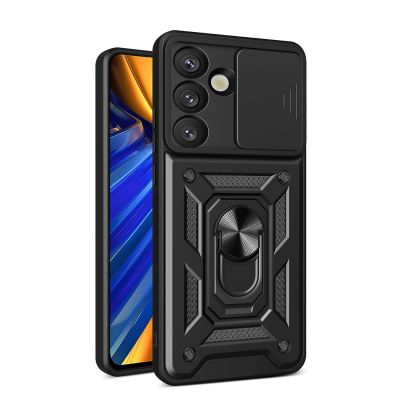 Hybrid Armor Camshield Case with Stand and Camera Cover for Samsung Galaxy M16 5G / F16 5G - Black