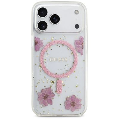 3. Guess Resin Flowers Glitter MagSafe Case for iPhone 17 Pro Max - Pink
