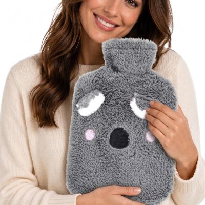 RUBBER HOT WATER BOTTLE 1.75L IN ANIMAL COVER - ANTHRACITE
