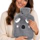 RUBBER HOT WATER BOTTLE 1.75L IN ANIMAL COVER - ANTHRACITE