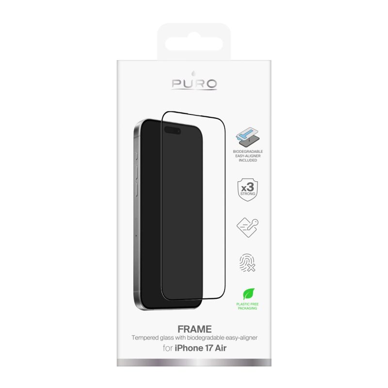 2. Puro Frame Tempered Glass for iPhone 17 Air with Applicator and Black Frame