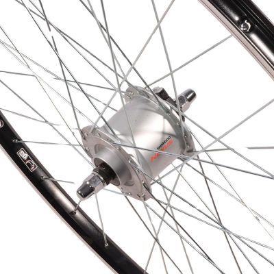 17. 28 INCH FRONT WHEEL WITH SHIMANO HUB BLACK RIM