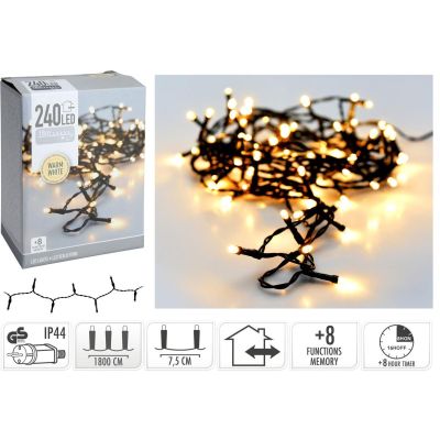 CHRISTMAS TREE LIGHTS LIGHT CHAIN 240 LED TIMER WARM WHITE