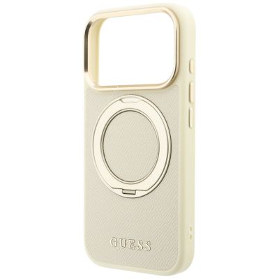 6. Guess Ring Stand 360 Grained Classic Logo MagSafe Case for iPhone 18 Pro / 17 Pro - Beige