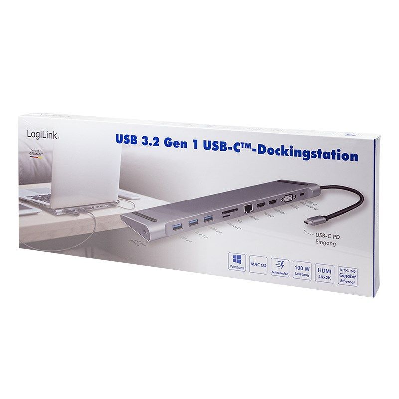 9. LogiLink UA0373 - Wired - USB 3.2 Gen 1 (3.1 Gen 1) Type-C - 100 W - 3.5 mm - 10,100,1000 Mbit/s - Aluminum