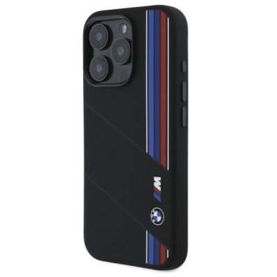 2. BMW Silicone Cut Tricolor Lines MagSafe Case for iPhone 16 Pro - Black