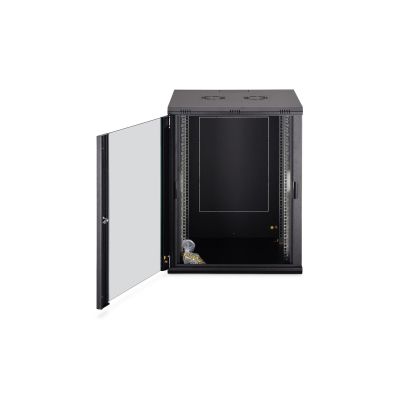 16. DYNAmic 19" 16U wall-mounted network cabinet 600x600, glass door, black, undivided, assembled, 60kg