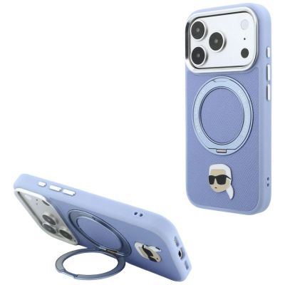 Karl Lagerfeld with Ring Stand 360 Karl Head Pin MagSafe Case for iPhone 18 Pro / 17 Pro - Light Blue