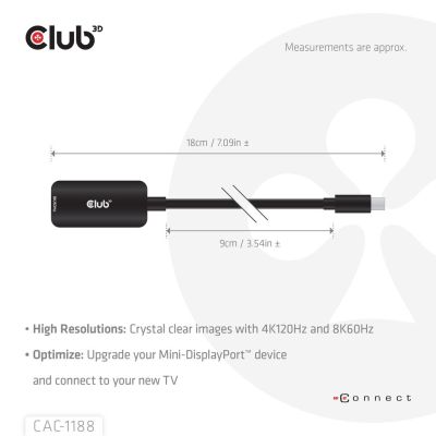 5. CLUB3D CAC-1188 Cable Adapter 0.09m Mini DisplayPort HDMI Black