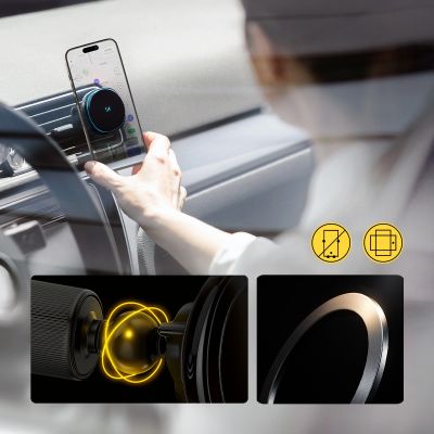 6. Wozinsky WCT5-Q6S2Y Car Holder with Qi/MagSafe 15W Inductive Charger for Ventilation Grill with Fan - Black