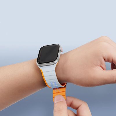 5. Magnetic Apple Watch SE, 9, 8, 7, 6, 5, 4, 3, 2, 1 (41, 40, 38 mm) Dux Ducis Strap (LD Version) - gray-orange