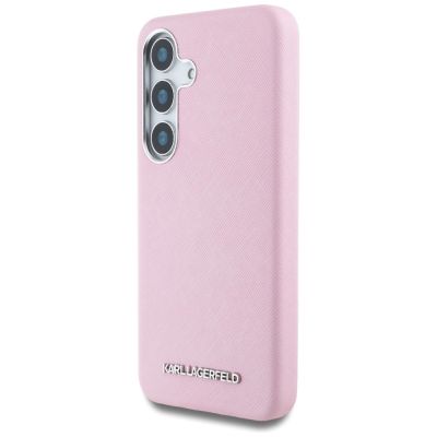 2. Karl Lagerfeld Saffiano Full Wrapped Elongated Metal Logo MagSafe Case for Samsung Galaxy S25+ - Pink