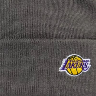 3. New Era NBA LA Los Angeles Lakers Mini Logo Dark Grey Cuff Knit Beanie - 60691118