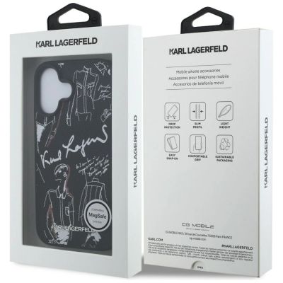 8. Karl Lagerfeld Grained Pattern & Logo MagSafe Case for iPhone 16 - Black