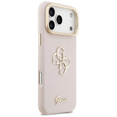 4. Guess Grained Big 4G & Stand Camera Case for iPhone 17 Pro Max - Pink