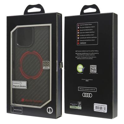 7. Audi Carbon Fiber Sport Red Circle MagSafe Case for iPhone 16 Pro Max 6.9" - Black