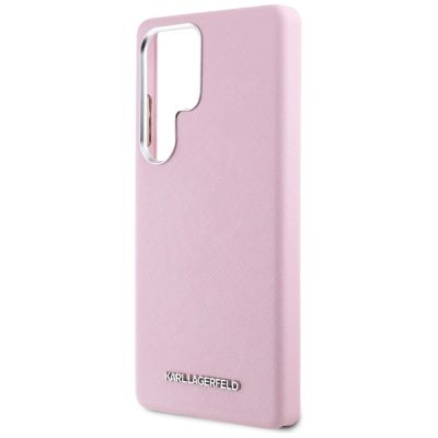 6. Karl Lagerfeld Saffiano Full Wrapped Elongated Metal Logo MagSafe Case for Samsung Galaxy S25 Ultra - Pink