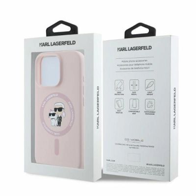 5. Karl Lagerfeld Silicone Karl&Choupette Heads MagSafe Case for iPhone 16 Pro Max - Pink