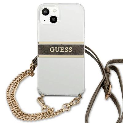 9. Guess GUHCP13SKC4GBGO iPhone 13 mini 5.4" Transparent hardcase 4G Brown Strap Gold Chain