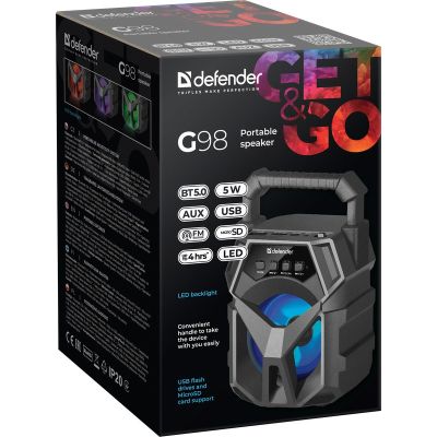 8. DEFENDER G98 Bluetooth Speaker 5 W BT/FM/TF/USB/AUX/LED 65098