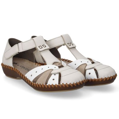3. Rieker M1655-61 comfortable women's sandals with velcro closure and closed toes in beige