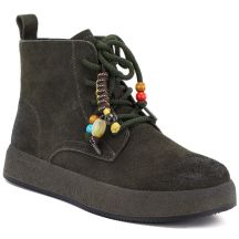 Women's leather ankle boots with thick soles, green Artiker 59C1132