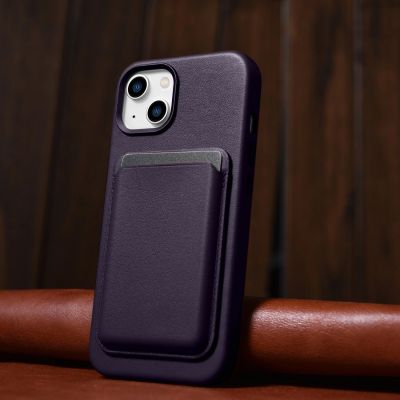 15. iCarer Case Leather Cover Case for iPhone 14 Plus Dark Purple (MagSafe Compatible)