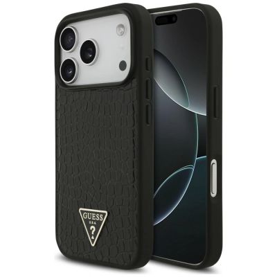 Guess Croco Triangle Logo MagSafe Case for iPhone 18 Pro Max / 17 Pro Max – black