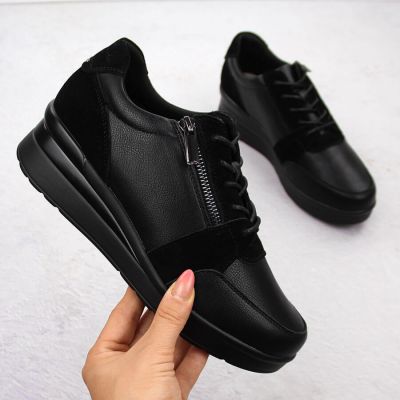 Sergio Leone PB236-S women's leather wedge sneakers, black