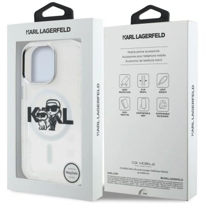 8. Karl Lagerfeld IML Glitter Karl & Choupette Sketch Logo MagSafe Case for iPhone 16 Pro - Clear