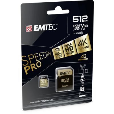 2. Emtec ECMSDM512GXC10SP 512GB MicroSDXC UHS-I Class 10 Flash Memory